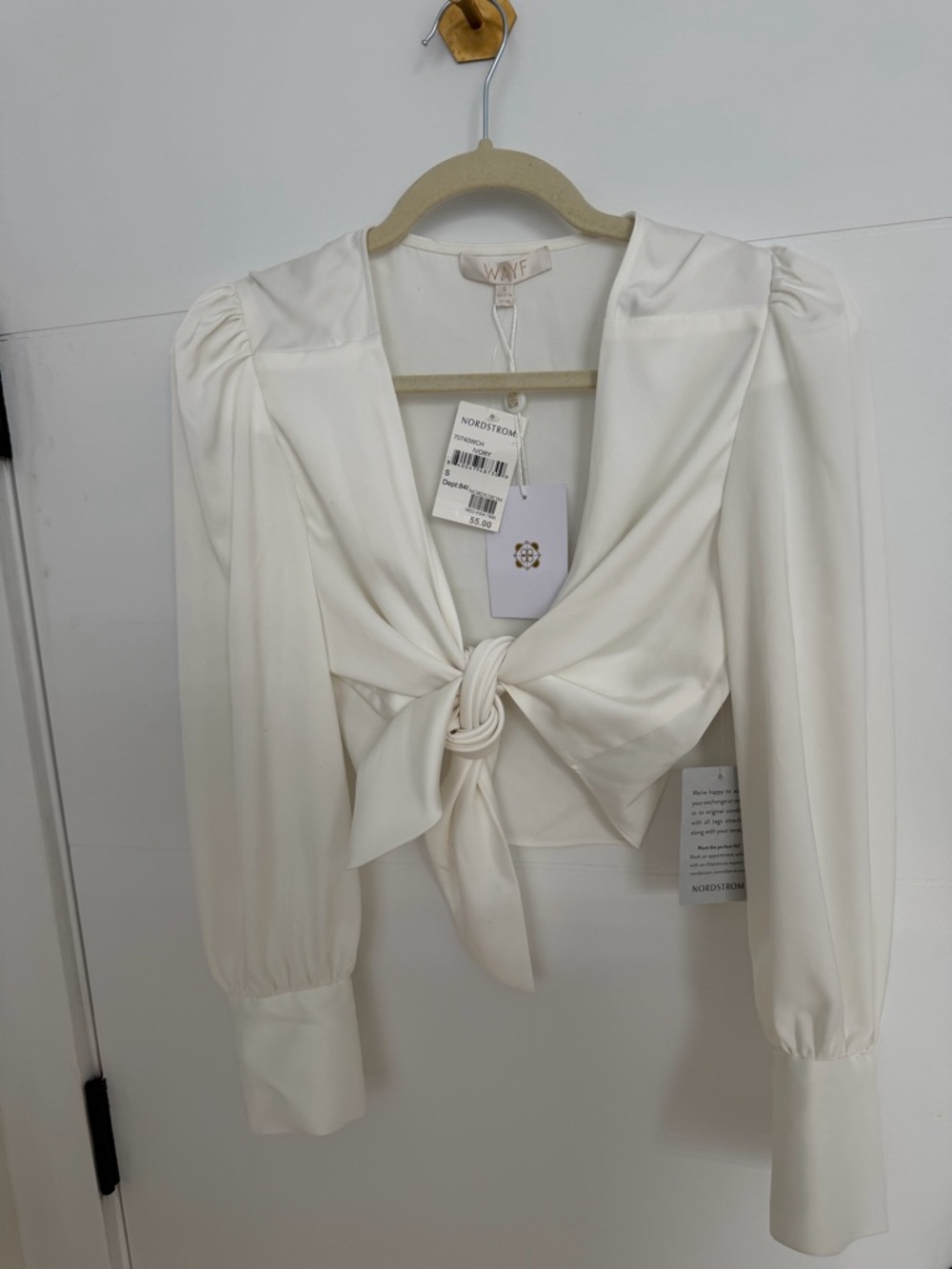 Wayf White Tie-Front Long Sleeve Crop Top - Picture 2 of 5